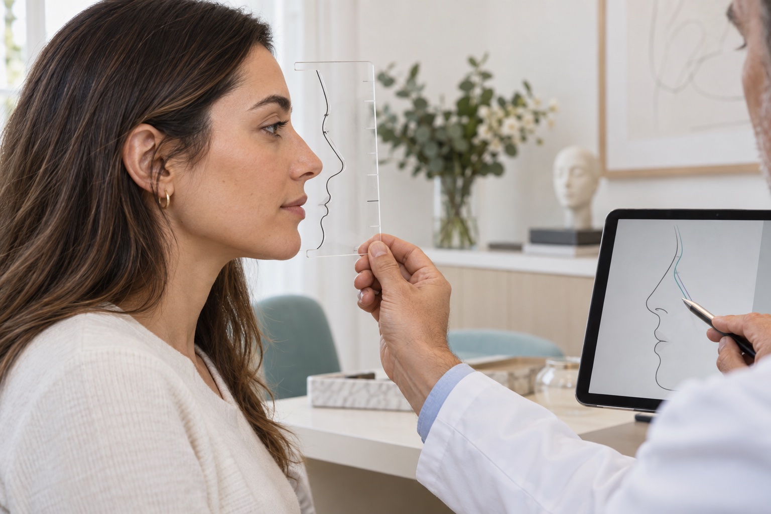 Planificación del perfil nasal durante una consulta de rinoplastia