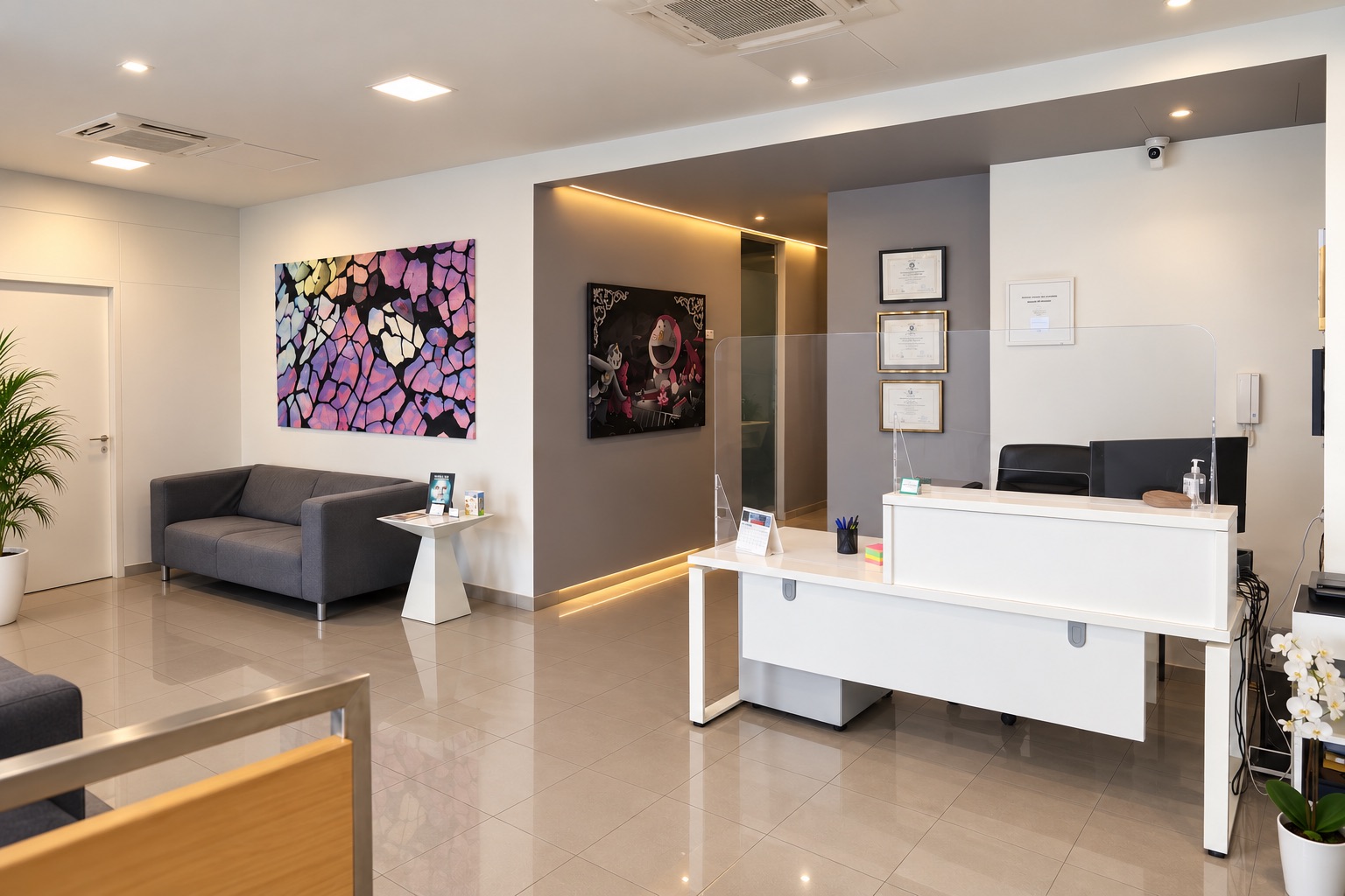 Recepción y sala de espera de la clínica
